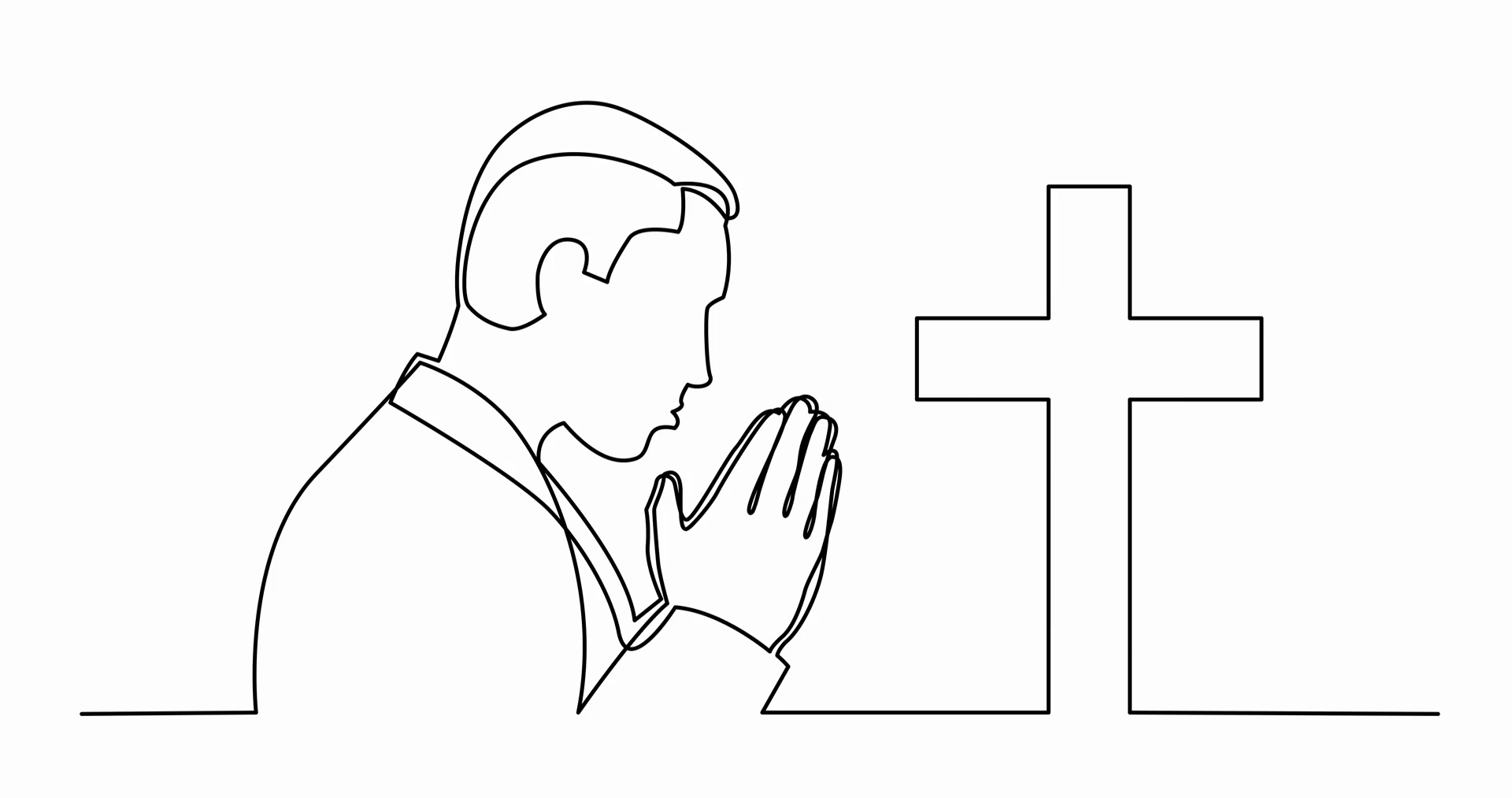 1920x1013 Animation Of Continuous Line Drawing Of Praying Man With Christian - Line Drawing Of Cross
