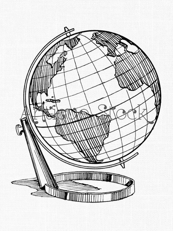 570x760 globe line art earth globe printable image download etsy - Line Drawing Of Globe