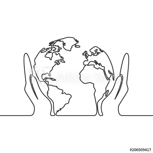 500x500 Vector Image Of A Continuous Line Drawing Of Earth Globe In Human - Line Drawing Of Globe