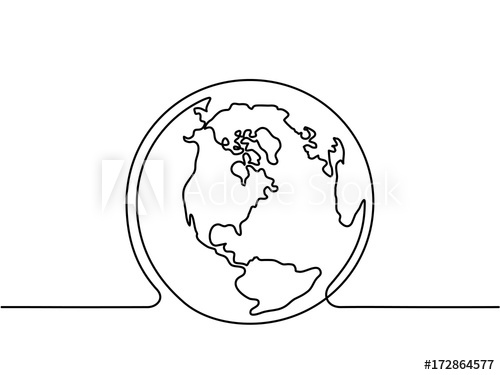 500x375 Continuous Line Drawing Globe Of The Earth Map Side Of America - Line Drawing Of Globe