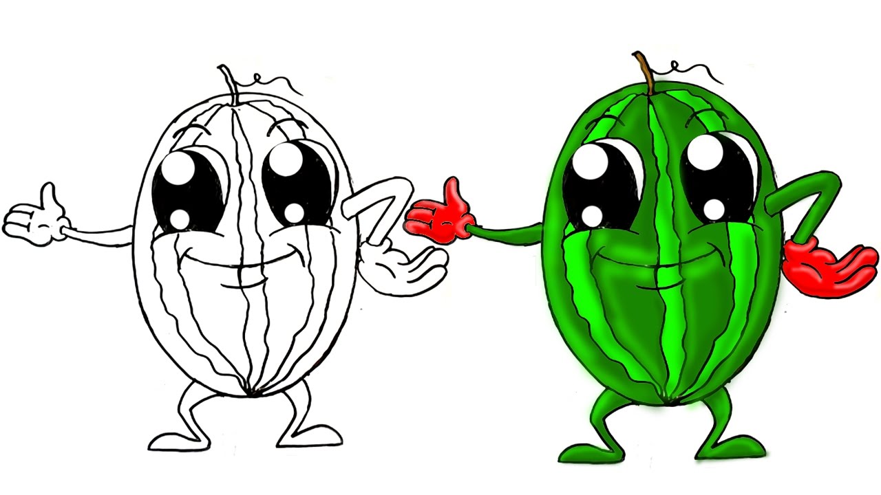 1280x720 How To Draw A Cartoon Watermelon Cute - Line Drawing Of Watermelon
