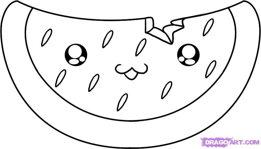 859x491 How To Draw A Watermelon, Step - Line Drawing Of Watermelon