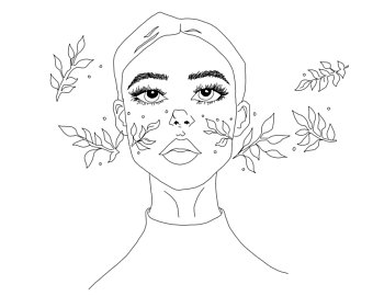 340x270 Simple Line Drawing Girl With Golden Leaves Surrounding Her Etsy - Line Drawing Simple