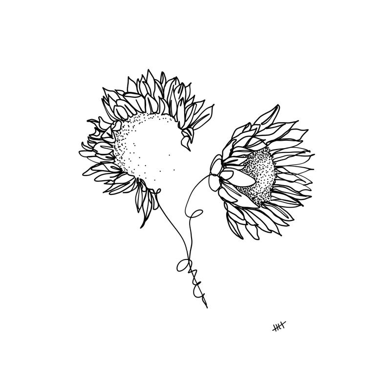 794x794 How To Grow Flowers Sunflower Portrait One Line Drawing Etsy - Line Drawing Sunflower