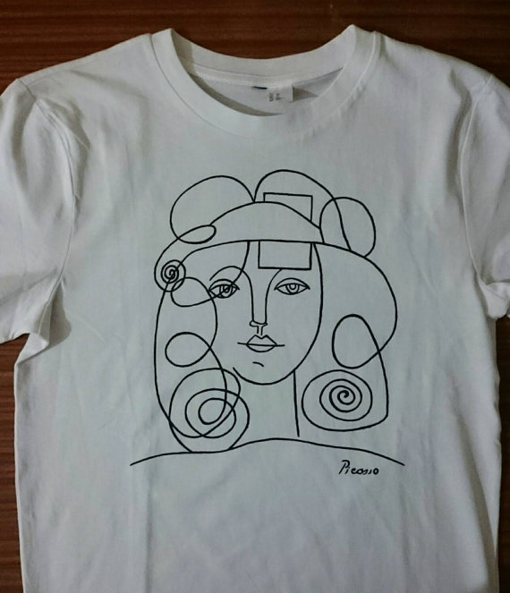 570x663 Picasso Woman With Curls Sketch T Shirt Clothes T Shirt - Line Drawing T Shirt