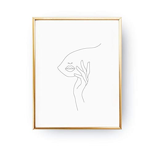 500x500 Hand On Face, Abstract Female Face, Minimal Art - Line Drawing Wall Art