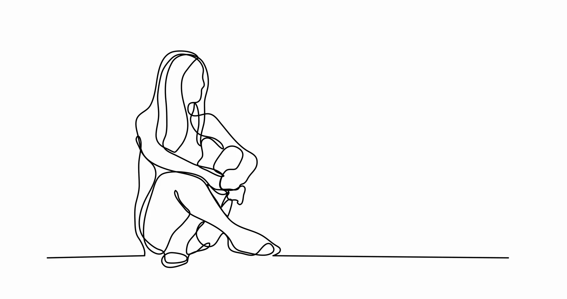 1920x1013 Continuous Line Drawing Woman Sitting On Floor Motion Background - Line Drawing Woman