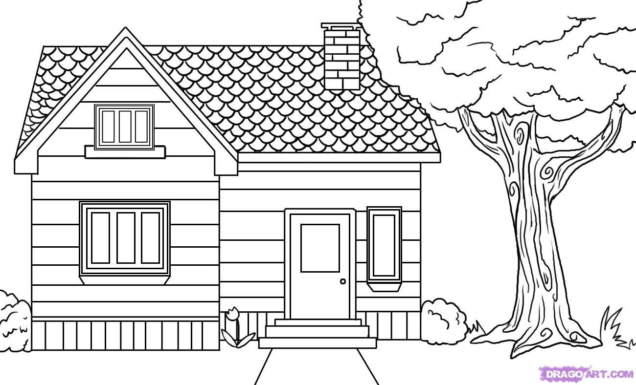 1300x788 How To Draw A House, Step - Line House Drawing