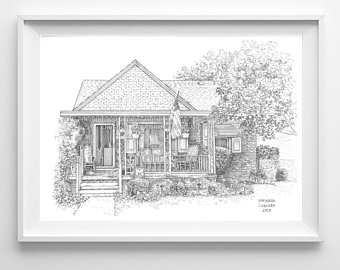 340x270 House Drawing Etsy - Line House Drawing