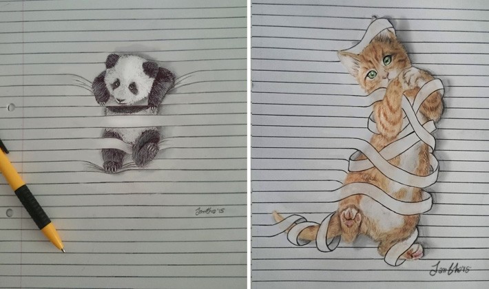 710x420 Cute Animal Drawings On Lined Paper Using Watercolor - Lined Paper Drawings