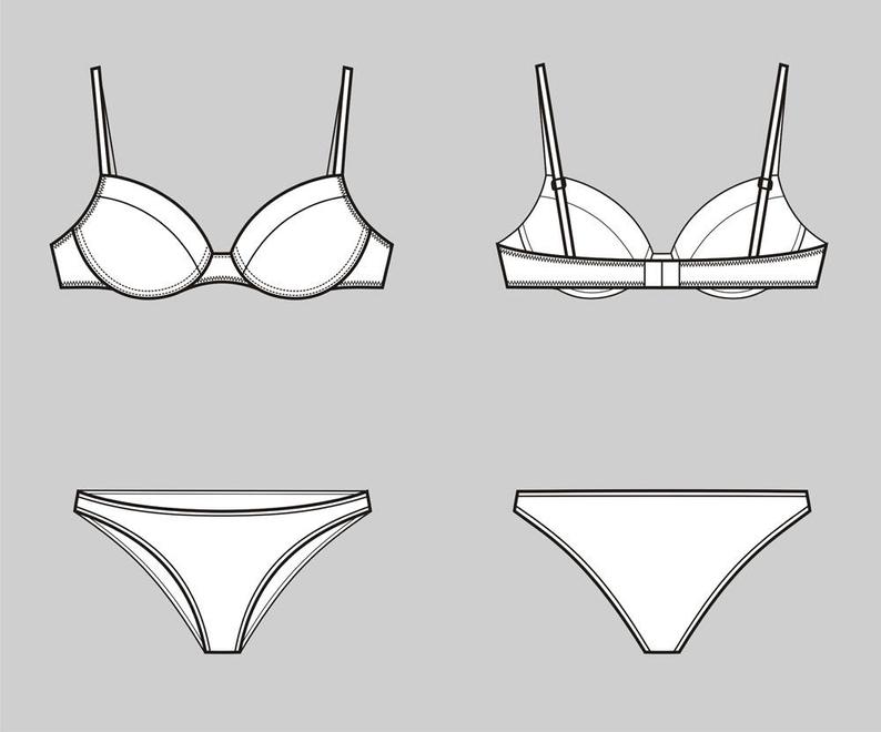 794x660 Bra And Underwear Vector Fashion Flat Sketchadobe Illustrator Etsy - Lingerie Drawing