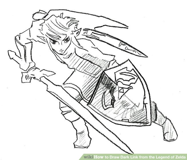 654x560 How To Draw Dark Link From The Legend Of Zelda Steps - Link And Zelda Drawing