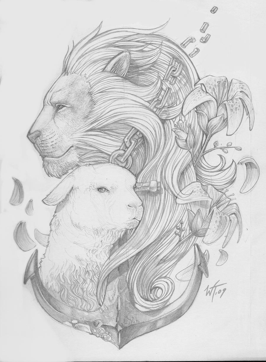 900x1225 Lion Lamb Anchor Tattoo - Lion And Lamb Drawing