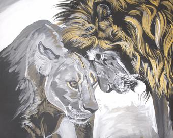340x270 Lioness Wall Art Etsy - Lion And Lioness Drawing