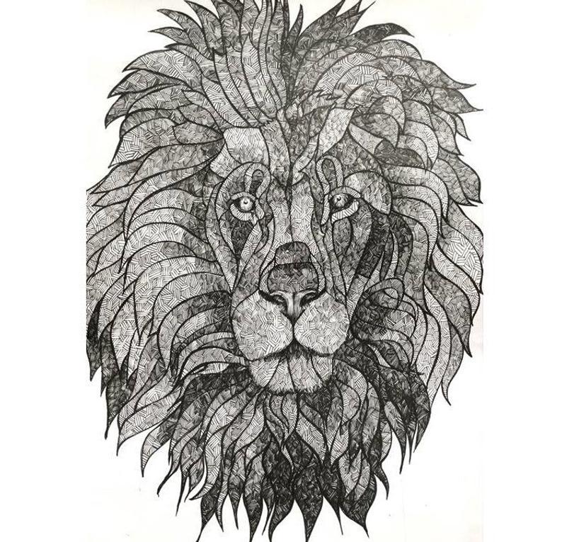 794x765 Lion Art Print Crosshatch Pen Drawing Lion Pen Drawing Lion Etsy - Lion Art Drawing