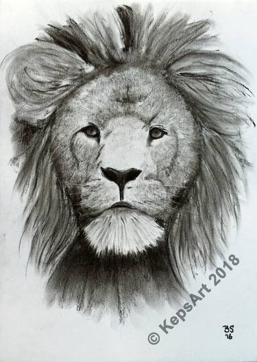 375x528 Lion Head Portrait In Charcoal Drawing - Lion Art Drawing