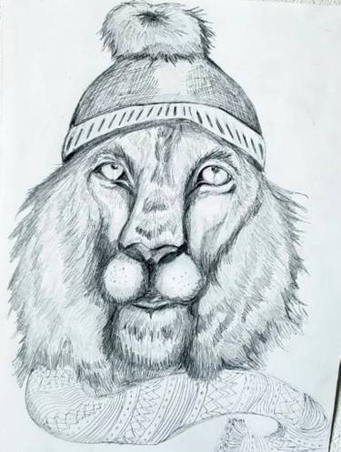 375x498 Winter Lion Drawing - Lion Art Drawing