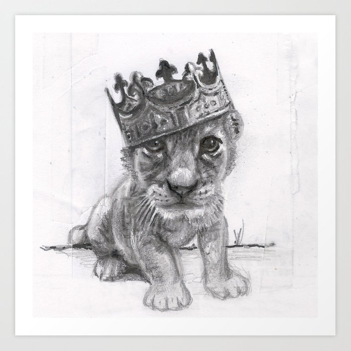 700x700 Baby Lion Art Print - Lion Art Drawing