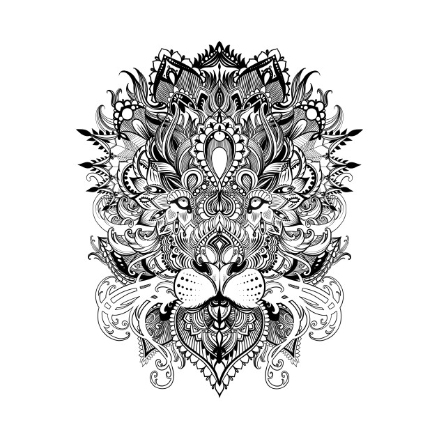 630x630 Black And White Lion Mandala Pattern Line Art Drawing - Lion Art Drawing