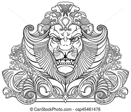 450x385 head of lion black white head of lion king front view ornament - Lion Black And White Drawing