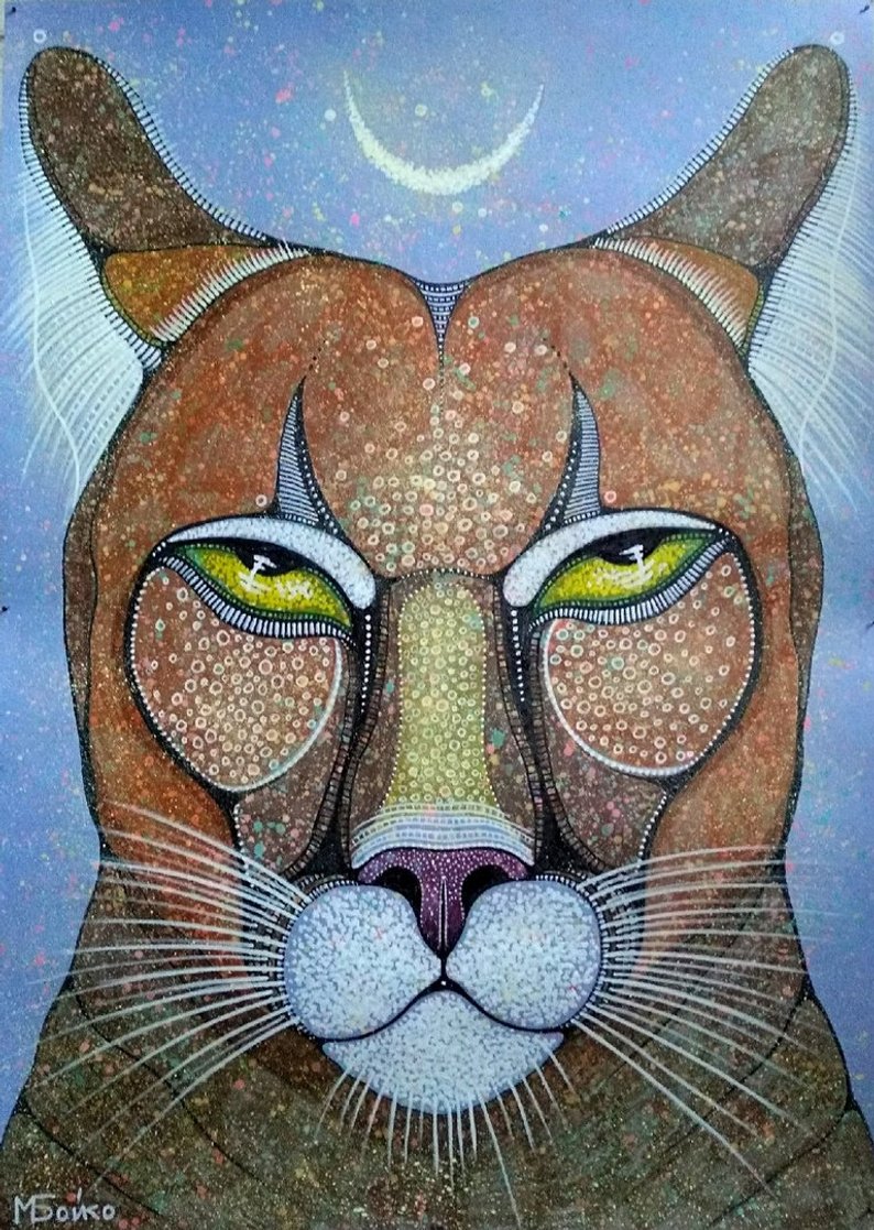 794x1117 Cougara Puma Original Art Acrylic Color Drawing Etsy - Lion Color Drawing