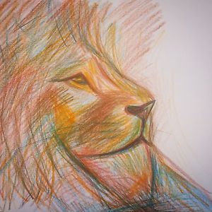 300x300 Original Signed Handmade Color Pencil Drawing On Paper Lion - Lion Color Drawing