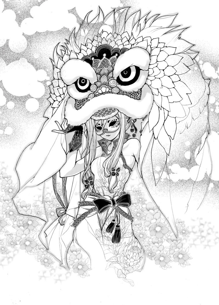 758x1054 Southern Lion Dance - Lion Dance Drawing