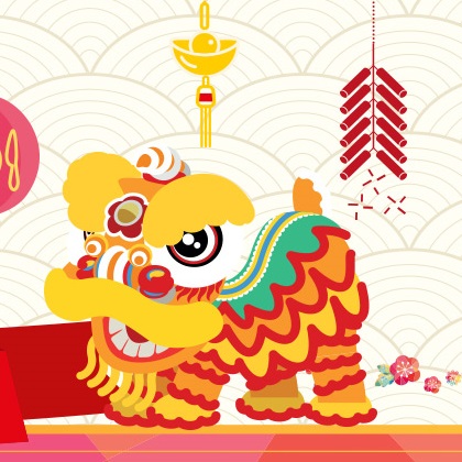 420x420 Welcome Chinese Lion Dance Easy Drawing With Colour - Lion Dance Drawing