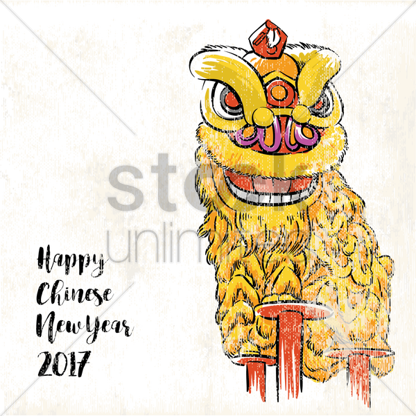 600x600 Chinese New Year Greeting With Lion Dance Vector Image - Lion Dance Drawing