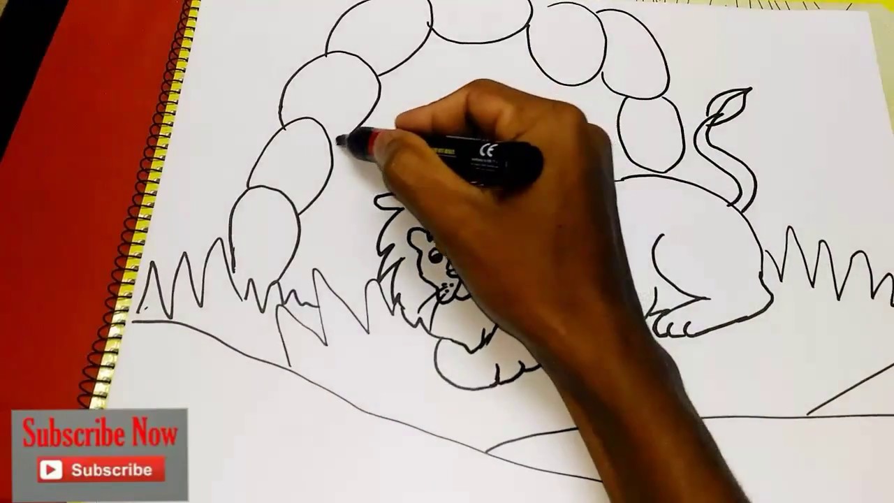 1280x720 how to draw a cartoon lion with scenery easy steps - Lion Den Drawing