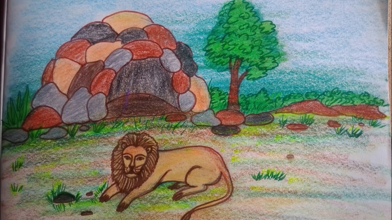 1280x720 how to draw a lion with den - Lion Den Drawing