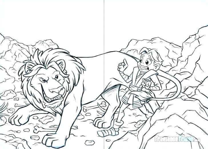 728x521 the lion and daniel in lions den coloring - Lion Den Drawing