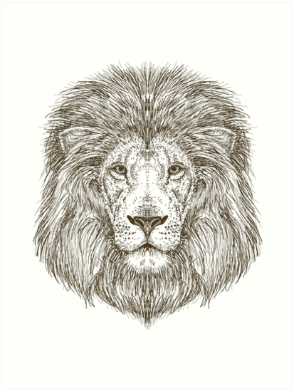413x549 Lion Face Bampw Drawing Art Prints - Lion Drawing Art