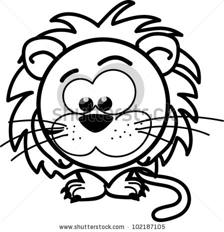 450x466 Cartoon Cute Black White Lion - Lion Drawing Black And White