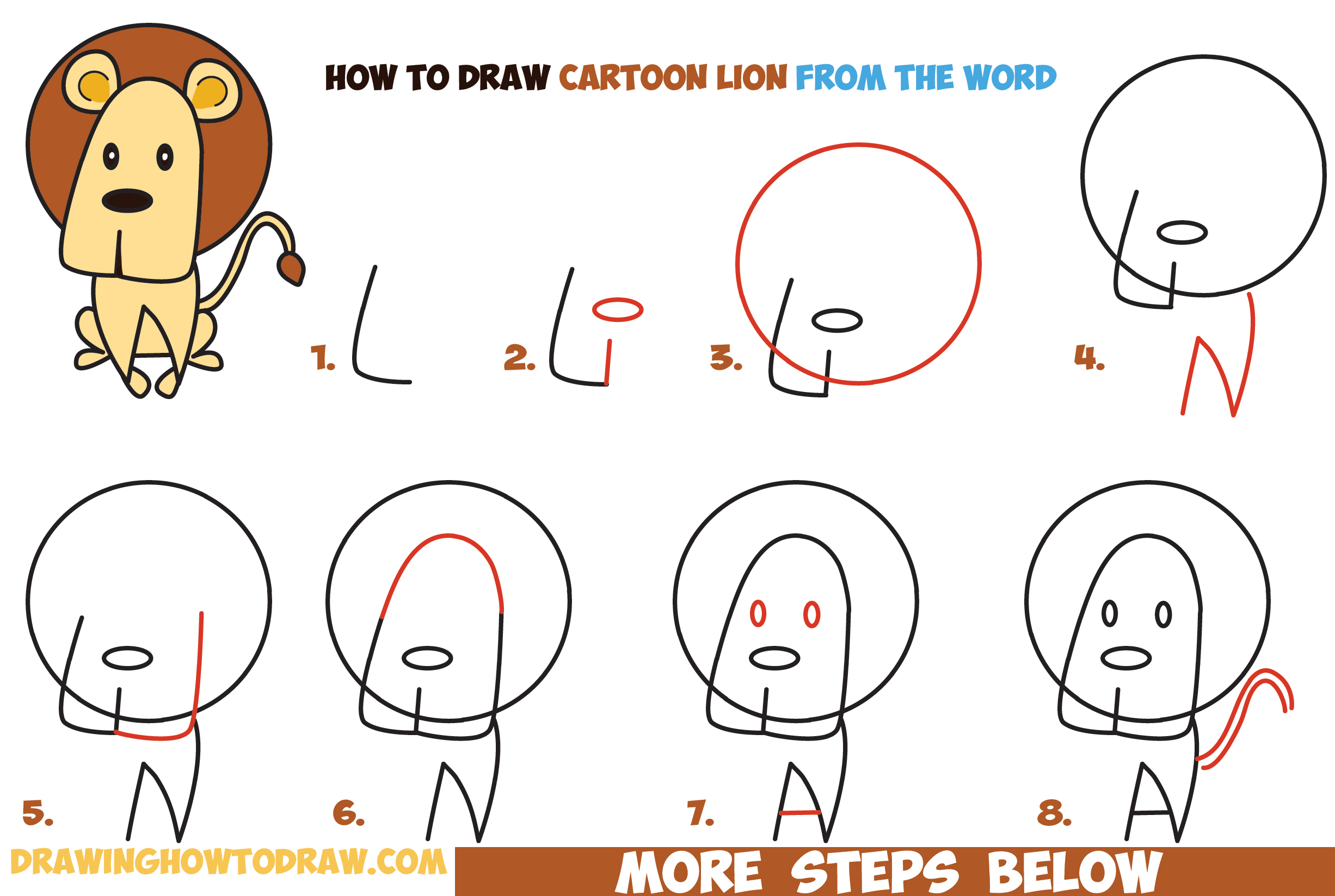 2453x1648 How To Draw Cartoon Lion From The Word Easy Step - Lion Drawing Easy Step By Step