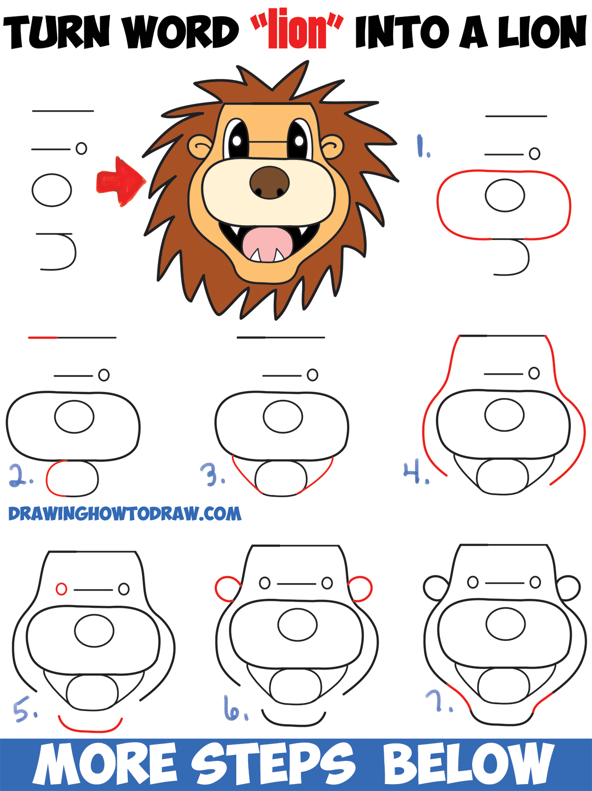1200x1602 How To Turn The Word Lion Into A Cartoon Lion Easy Step - Lion Drawing Easy Step By Step