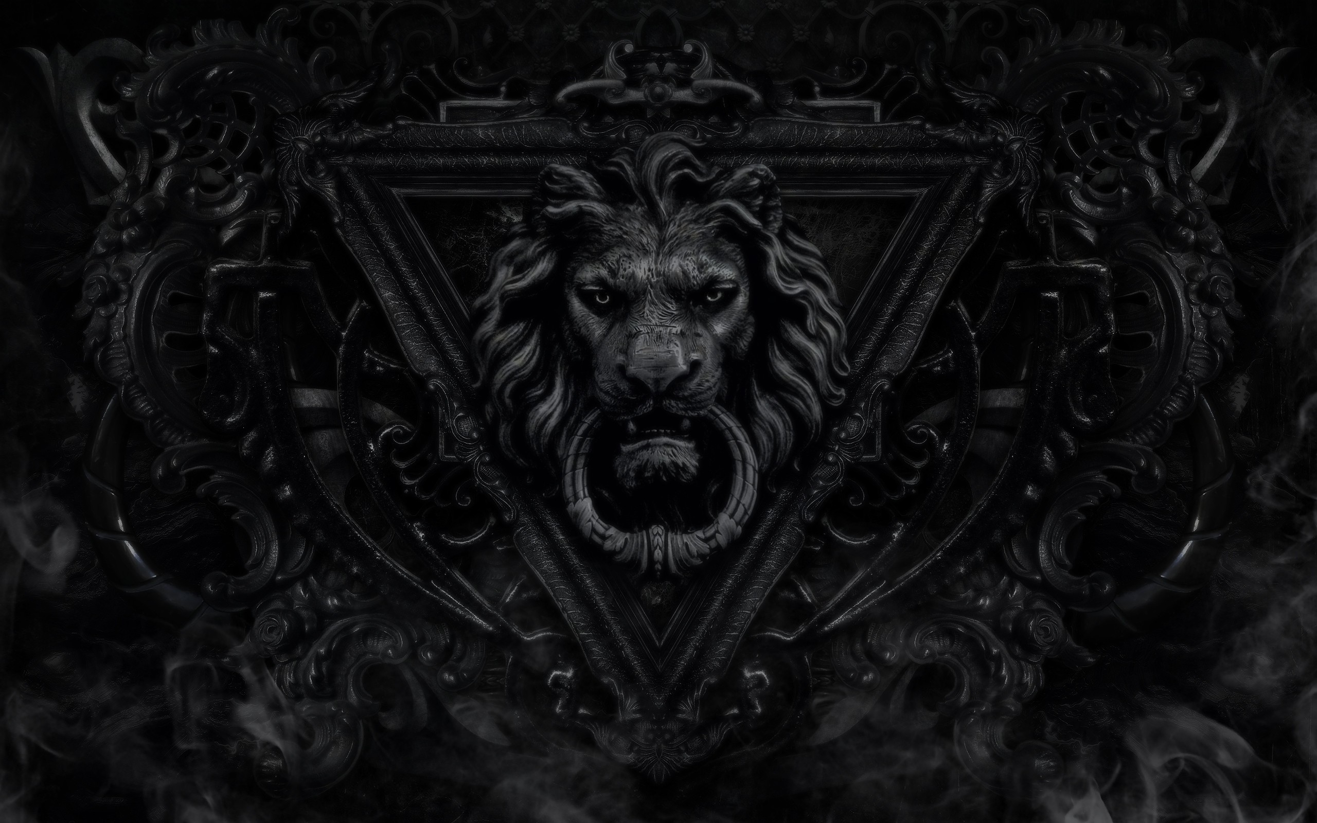 2560x1600 Wallpaper Drawing, Fantasy Art, Dark, Lion, Symmetry, Sculpture - Lion Drawing Wallpaper
