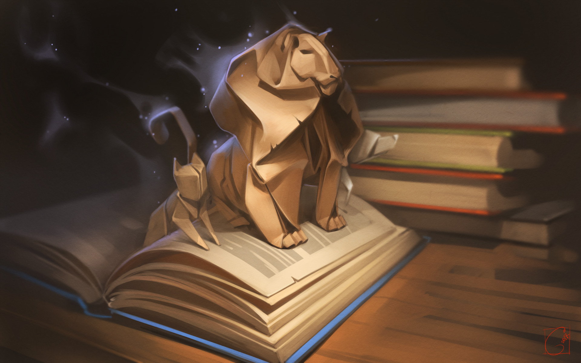 1920x1200 Origami - Lion Drawing Wallpaper