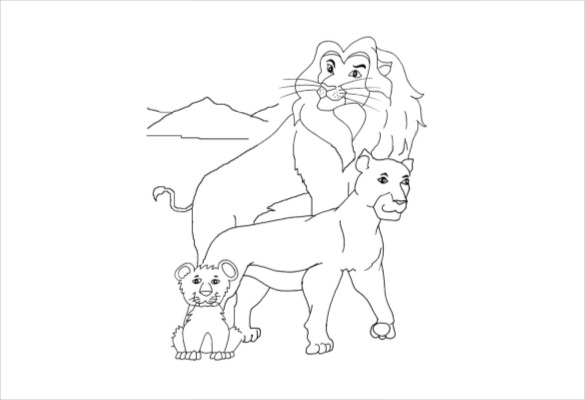 585x400 lion drawing template free pdf documents download free - Lion Family Drawing