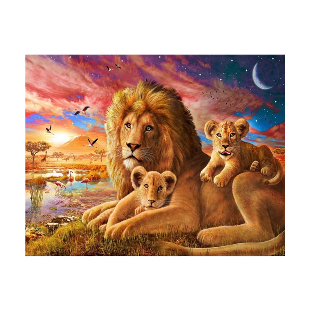 1000x1000 Setting Sun Lion A Family Print Draw Diamond Drawing - Lion Family Drawing