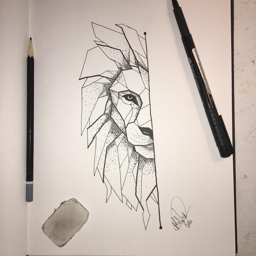 1024x1024 Geometric Lion Drawing - Lion Geometric Drawing