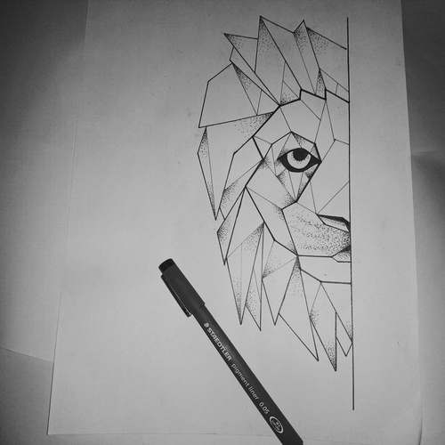 500x500 Geometric Lion Shared - Lion Geometric Drawing