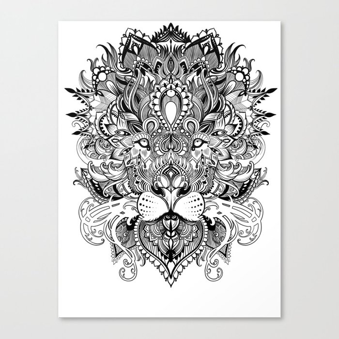 700x700 Black And White Geometric Pattern Mandala Lion Face Canvas Print - Lion Geometric Drawing