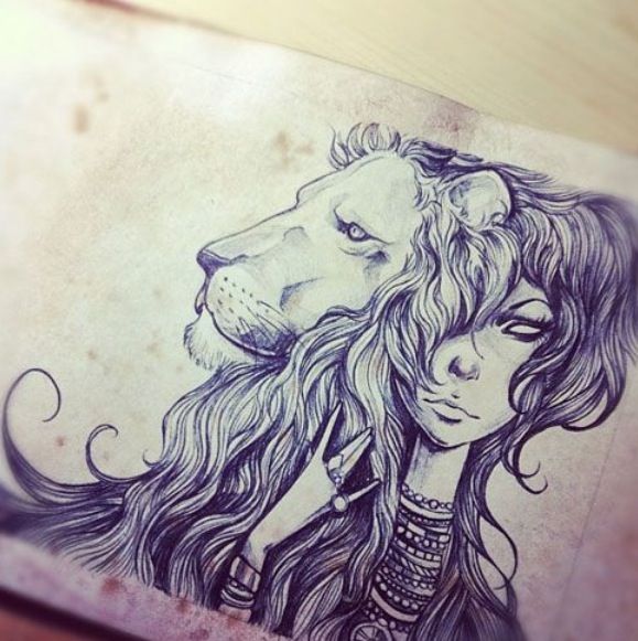 579x581 Lion Girl Don't Like The Hand Too Much Tattoo Art, Tattoo - Lion Girl Drawing