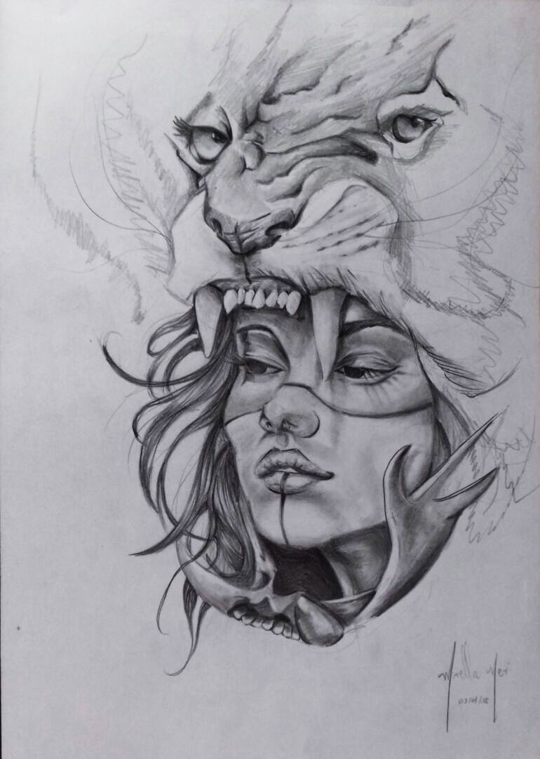 Lion Girl Drawing at PaintingValley.com | Explore collection of Lion ...