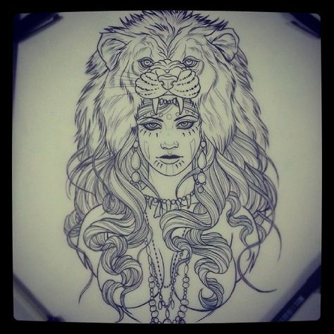 474x474 afbeeldingsresultaat voor girl with lion headdress tattoo body - Lion Girl Drawing