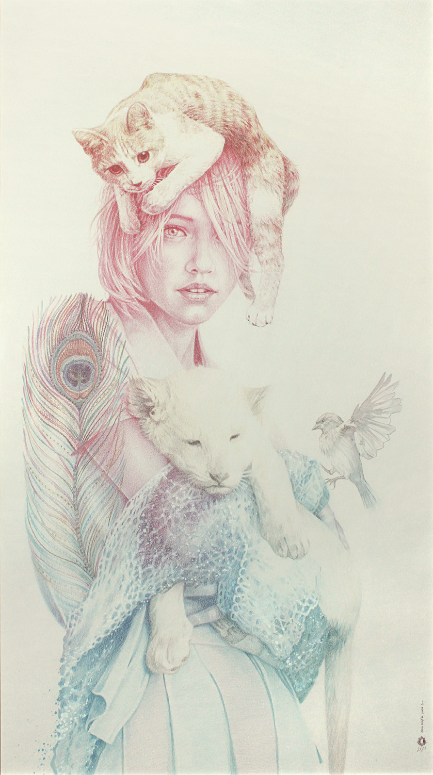 893x1597 The Girl, The Cat And The Lion - Lion Girl Drawing