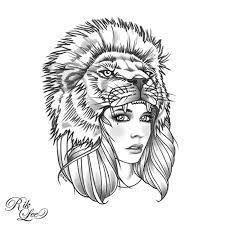 225x225 Lion Hat Girl Tattoo - Lion Girl Drawing