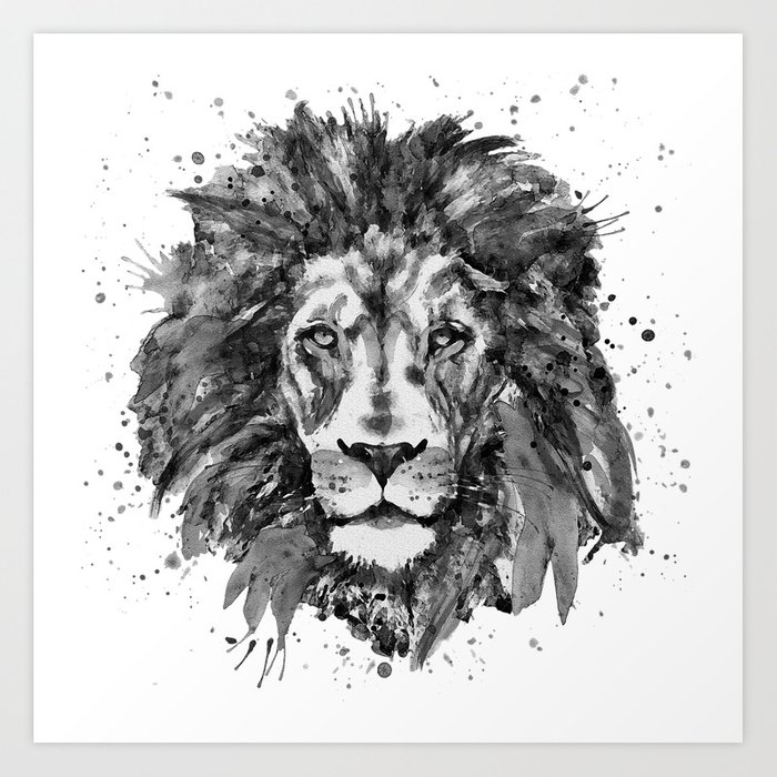 700x700 Black And White Lion Head Art Print - Lion Head Drawing