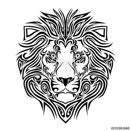 500x500 Lion Head Tribal Vector Art Stock Image And Royalty Free Vector - Lion Head Line Drawing
